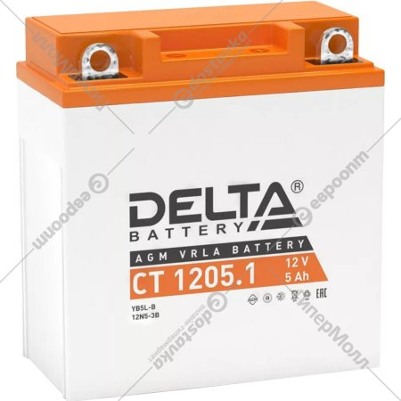 Аккумулятор мотоциклетный «Delta» AGM СТ 1205.1, 12N5-3B,YB5L-B, 5 А/ч