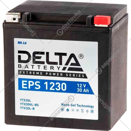 Аккумулятор мотоциклетный «Delta» EPS 1230, YTX30HL-BS, YTX30L-B, YTX30L, 30 А/ч