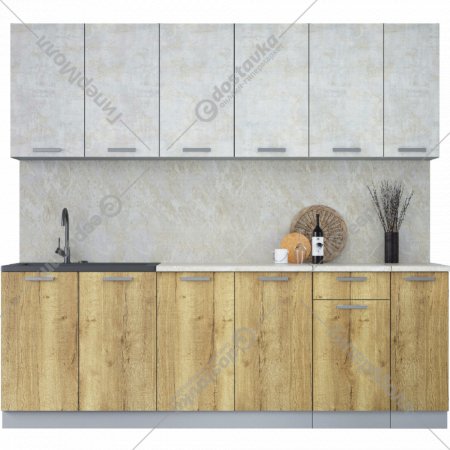 Готовая кухня «Интерлиния» Мила Лайт 2.3, бетон лайт/дуб золотой/опал светлый