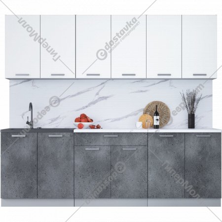Готовая кухня «Интерлиния» Мила Лайт 2.4, белый платинум/бетон портленд/белый гранит