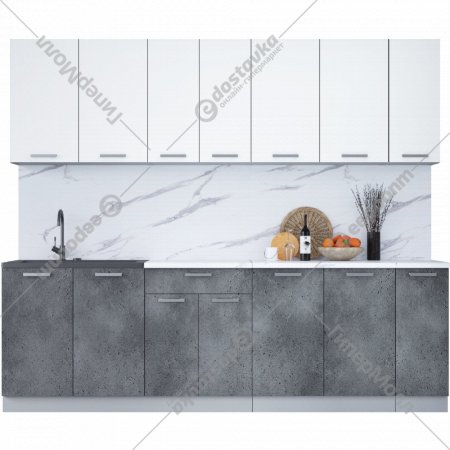 Готовая кухня «Интерлиния» Мила Лайт 2.5, белый платинум/бетон портленд/белый гранит
