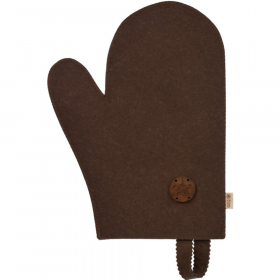 Ру­ка­ви­ца для бани «Бан­ные штуч­ки» ко­рич­не­вый, с де­ре­вян­ным ло­го­ти­пом, войлок 100%