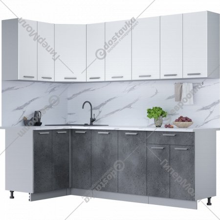 Готовая кухня «Интерлиния» Мила Лайт 1.2х2.4, белый платинум/бетон портленд/белый гранит