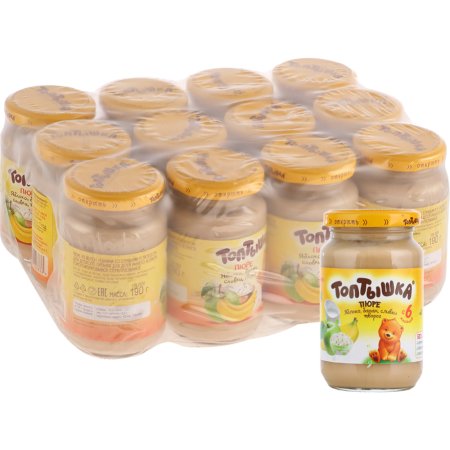 Уп. Пюре «Топтышка» из яблок и банана со сливками и творогом, 12х190 г