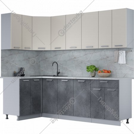 Готовая кухня «Интерлиния» Мила Лайт 1.2х2.4, персидский жемчуг/бетон портленд/серый каспий