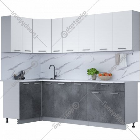 Готовая кухня «Интерлиния» Мила Лайт 1.2х2.5, белый платинум/бетон портленд/белый гранит