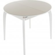 Обеденный стол «Аврора» Ривьера, стекло, 90 см, капучино/белый/массив белый
