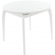 Обеденный стол «Аврора» Ривьера, стекло, 90 см, белый/белый/массив белый