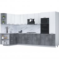 Готовая кухня «Интерлиния» Мила Лайт 1.88х2.4 (LV), белый платинум/бетон портленд/белый гранит