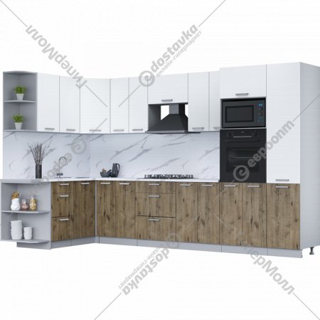 Готовая кухня «Интерлиния» Мила Лайт 1.88х2.4 (LV), белый платинум/дуб веллингтон/белый гранит