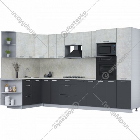 Готовая кухня «Интерлиния» Мила Лайт 1.88х2.4 (LV), бетон лайт/антрацит/опал светлый
