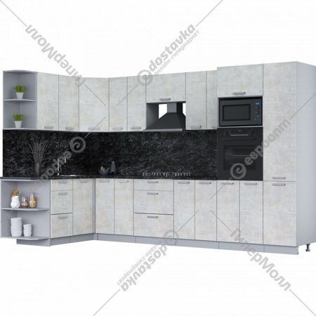 Готовая кухня «Интерлиния» Мила Лайт 1.88х2.4 (LV), бетон лайт/бетон лайт/кастилло темный