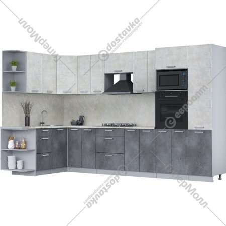 Готовая кухня «Интерлиния» Мила Лайт 1.88х2.4 (LV), бетон лайт/бетон портленд/опал светлый
