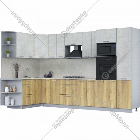 Готовая кухня «Интерлиния» Мила Лайт 1.88х2.4 (LV), бетон лайт/дуб золотой/опал светлый