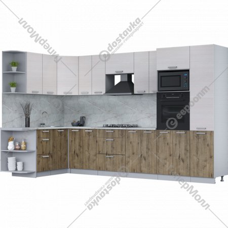 Готовая кухня «Интерлиния» Мила Лайт 1.88х2.4 (LV), вудлайн кремовый/дуб веллингтон/серый каспий