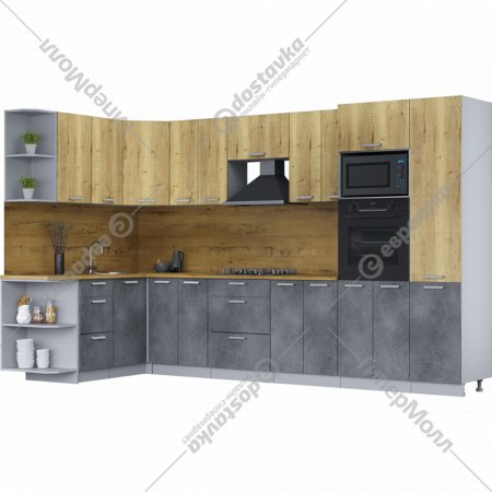 Готовая кухня «Интерлиния» Мила Лайт 1.88х2.4 (LV), дуб золотой/бетон портленд/дуб бунратти