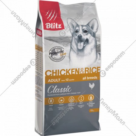 Корм для собак «Blitz» Adult Chicken&Rice, 4153, для всех пород, курица с рисом, 15 кг
