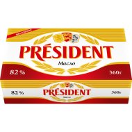 Масло кислосливочное «President» несоленое, 82%, 360 г