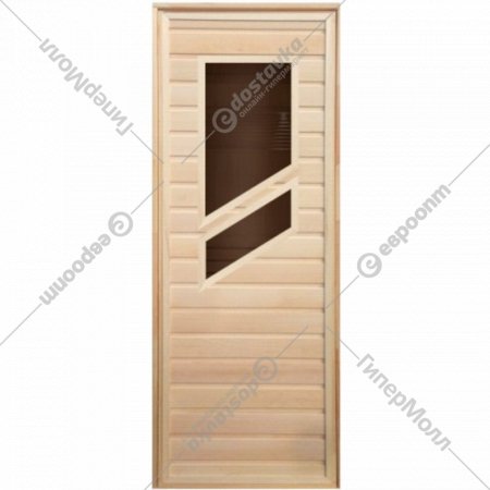 Дверь для бани «LK» липа, с двумя косыми стеклами, коробка хвоя, 190х70 см