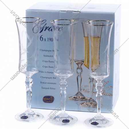 Набор бокалов для шампанского «Bohemia Crystal» Grace, 6 шт, 190 мл