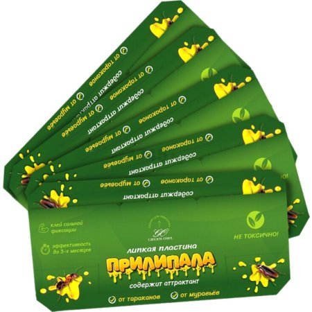 Пластина от тараканов GreenOwl липкая, прилипала, 5 шт