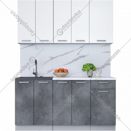 Готовая кухня «Интерлиния» Мила Лайт 1.6-60, белый платинум/бетон портленд/белый гранит