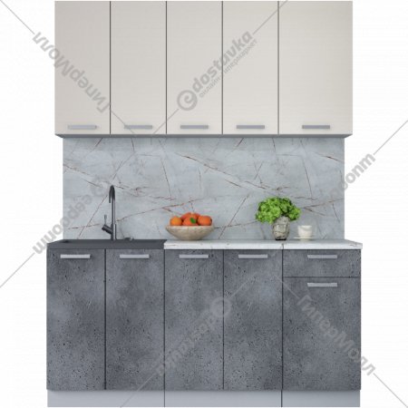 Готовая кухня «Интерлиния» Мила Лайт 1.6-60, персидский жемчуг/бетон портленд/серый каспий