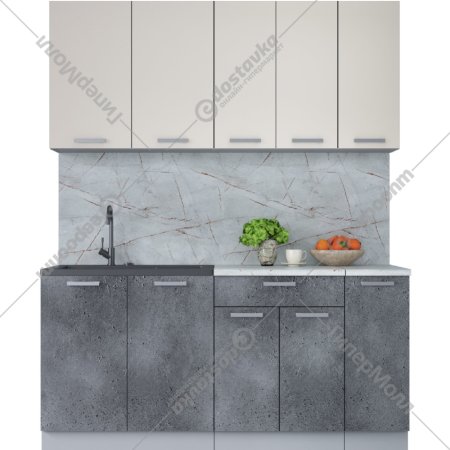 Готовая кухня «Интерлиния» Мила Лайт 1.7, персидский жемчуг/бетон портленд/серый каспий