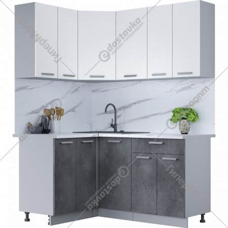 Готовая кухня «Интерлиния» Мила Лайт 1.2х1.6, белый платинум/бетон портленд/белый гранит