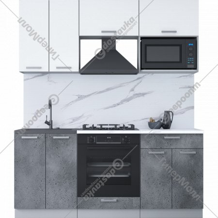 Готовая кухня «Интерлиния» Мила Лайт 1.8 ВТ, белый платинум/бетон портленд/белый гранит