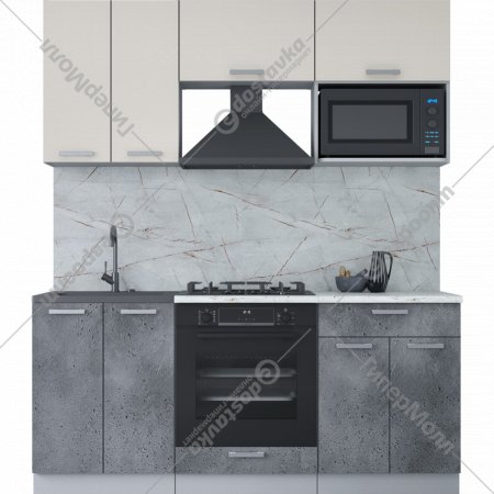Готовая кухня «Интерлиния» Мила Лайт 1.8 ВТ, персидский жемчуг/бетон портленд/серый каспий