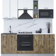 Готовая кухня «Интерлиния» Мила Лайт 2.0 ВТ, белый платинум/дуб веллингтон/белый гранит