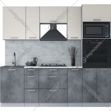 Готовая кухня «Интерлиния» Мила Лайт 2.3 ВТ, персидский жемчуг/бетон портленд/серый каспий