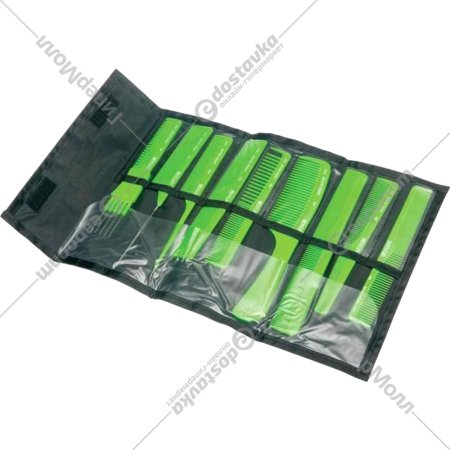 Набор расчесок для волос «Dewal» в черном чехле, салатовый, CO-9-Light Green, 9 шт