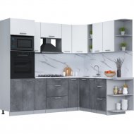 Готовая кухня «Интерлиния» Мила Лайт 1.88х2.4 (PR), белый платинум/бетон портленд/белый гранит