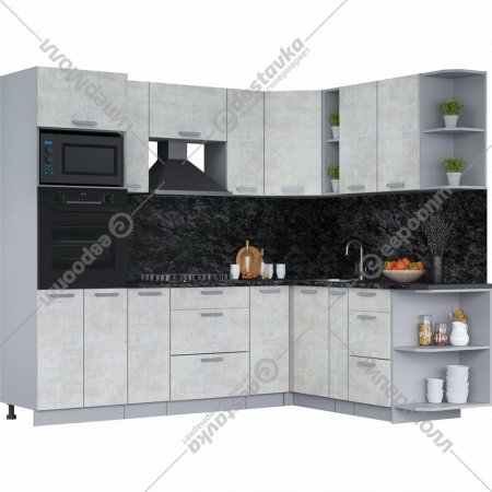 Готовая кухня «Интерлиния» Мила Лайт 1.88х2.4 (PR), бетон лайт/бетон лайт/кастилло темный