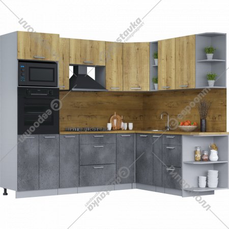 Готовая кухня «Интерлиния» Мила Лайт 1.88х2.4 (PR), дуб золотой/бетон портленд/дуб бунратти