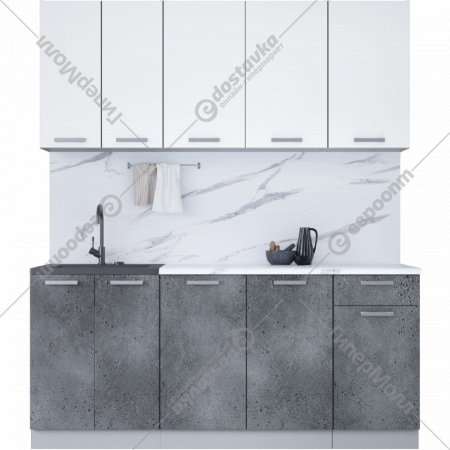 Готовая кухня «Интерлиния» Мила Лайт 1.8-60, белый платинум/бетон портленд/белый гранит