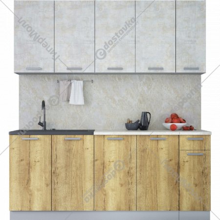 Готовая кухня «Интерлиния» Мила Лайт 1.9, бетон лайт/дуб золотой/опал светлый