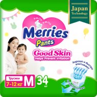 Подгузники-трусики детские «Merries» Good Skin, размер M, 7-12 кг, 34 шт