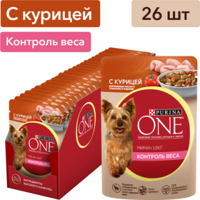 Уп. Корм для собак «Purina One» Мини, курица, рис, томат, 26х85 г