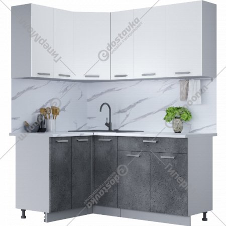 Готовая кухня «Интерлиния» Мила Лайт 1.2х1.7, белый платинум/бетон портленд/белый гранит