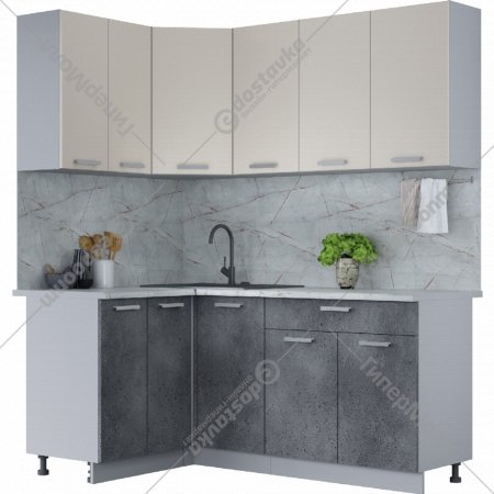 Готовая кухня «Интерлиния» Мила Лайт 1.2х1.8, персидский жемчуг/бетон портленд/серый каспий