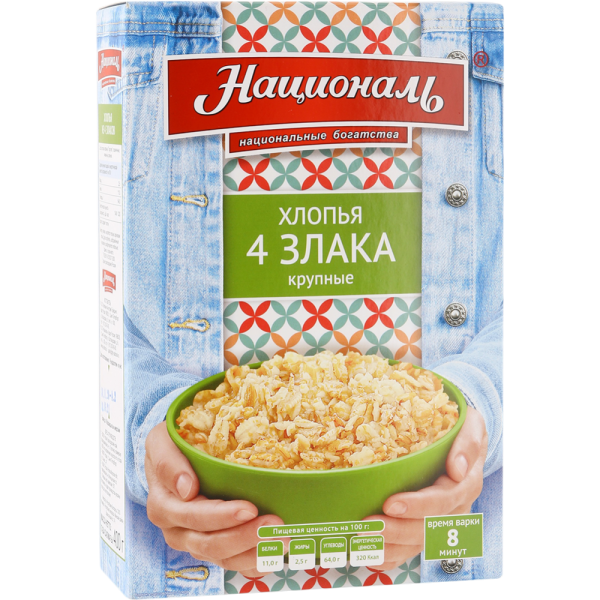 Мультизлаковые хлопья «Националь» 4 злака, крупные, 400 г купить с ...