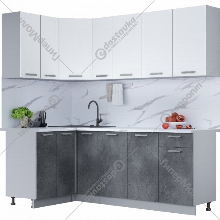 Готовая кухня «Интерлиния» Мила Лайт 1.2х2.1, белый платинум/бетон портленд/белый гранит