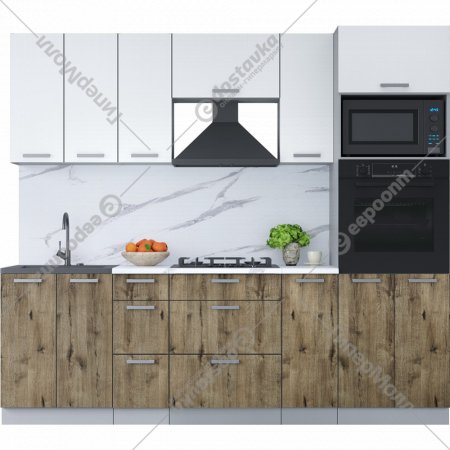Готовая кухня «Интерлиния» Мила Лайт 2.4 ВТ, белый платинум/дуб веллингтон/белый гранит