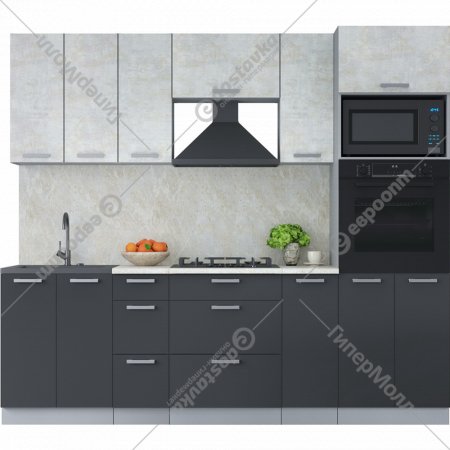 Готовая кухня «Интерлиния» Мила Лайт 2.4 ВТ, бетон лайт/антрацит/опал светлый