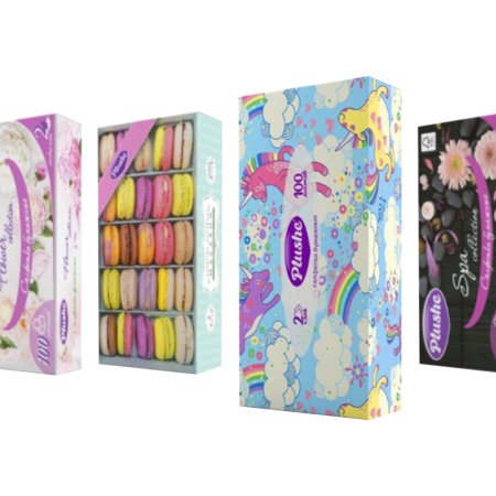 Салфетки бумажные Plushe Ассорти, коробка, 2 слоя, 100 листов