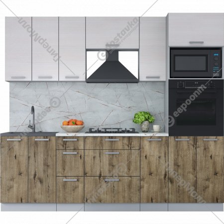 Готовая кухня «Интерлиния» Мила Лайт 2.4 ВТ, вудлайн кремовый/дуб веллингтон/серый каспий