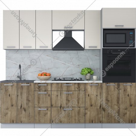 Готовая кухня «Интерлиния» Мила Лайт 2.4 ВТ, персидский жемчуг/дуб веллингтон/серый каспий